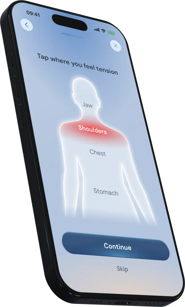 Bounds app body check screen showing tension areas