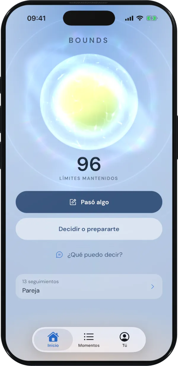 Pantalla principal de Bounds con el orbe aura y el contador de límites