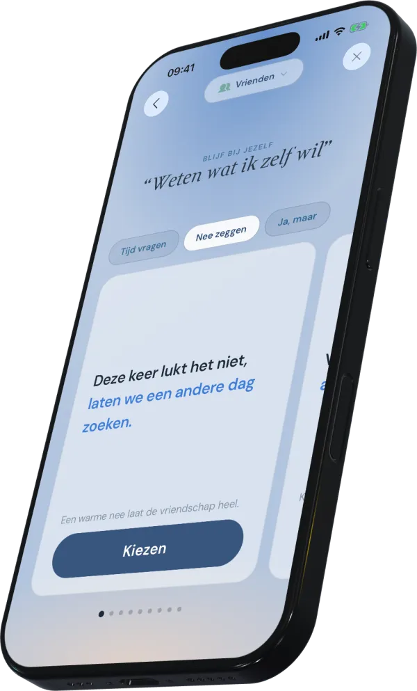 Bounds toont zinnen die bij je passen om nee te zeggen tegen vrienden, met opties om tijd te winnen, af te zeggen of er een voorwaarde aan te hangen