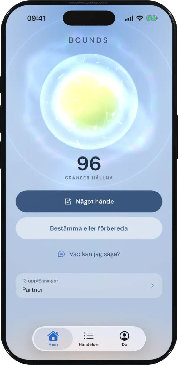 Bounds hemskärm med aura-orben och gränsräknaren